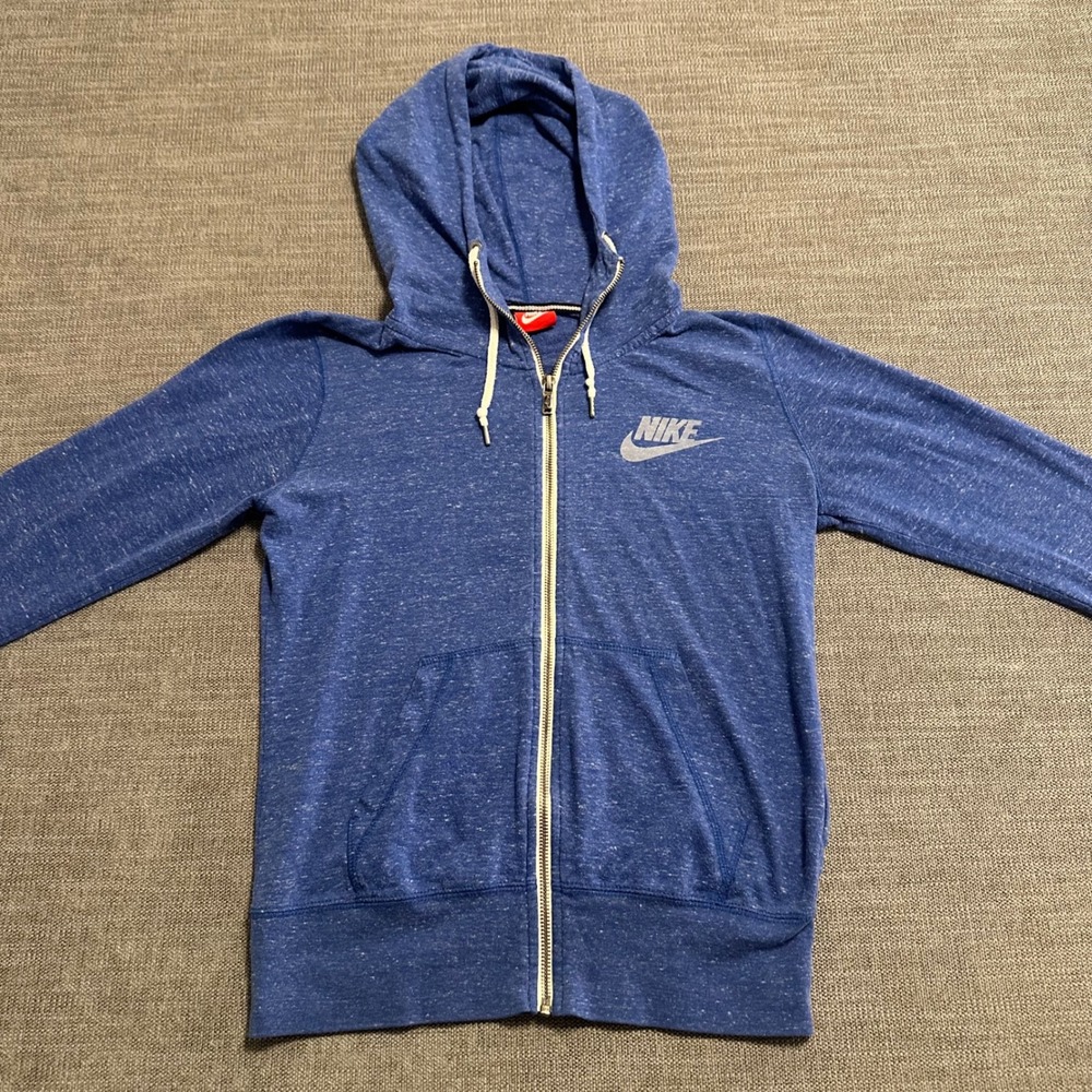Nike Gym Vintage Full Zip Hoodie Women Medium Blue Heathered Sportswear